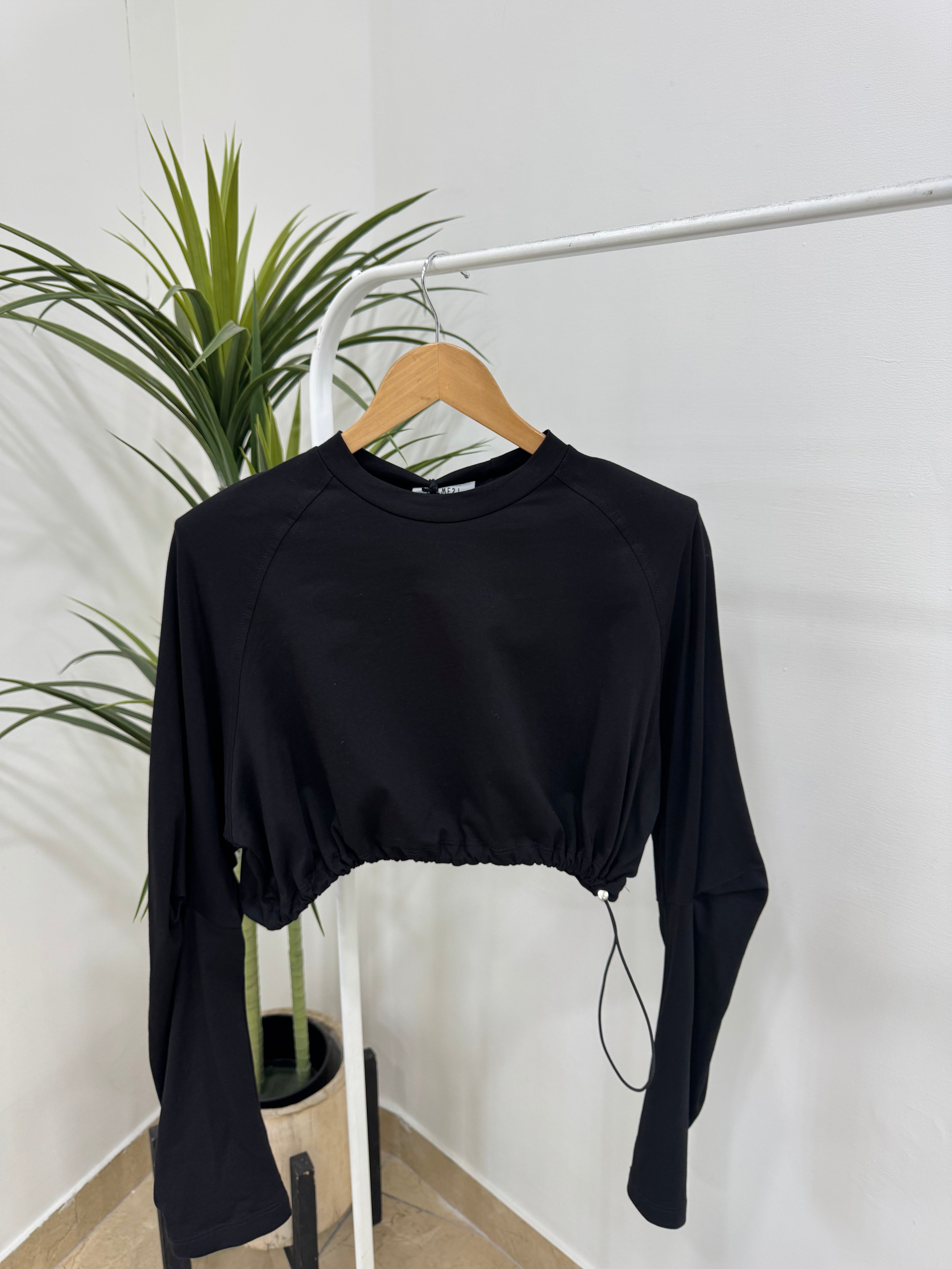 Maglia Crop Rosa con Coulisse Regolabile e Maniche Lunghe