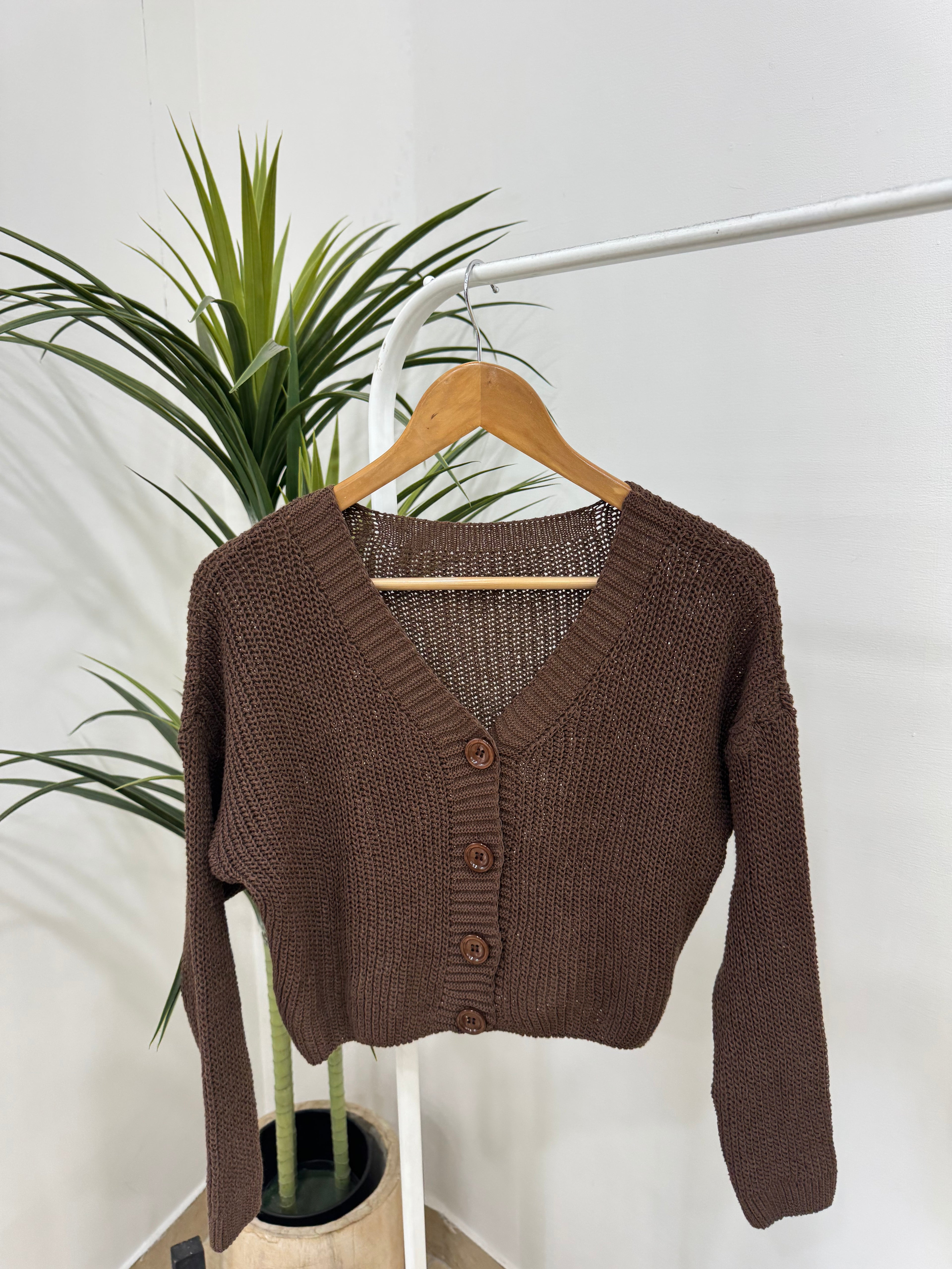 Cardigan cropped in maglia a coste