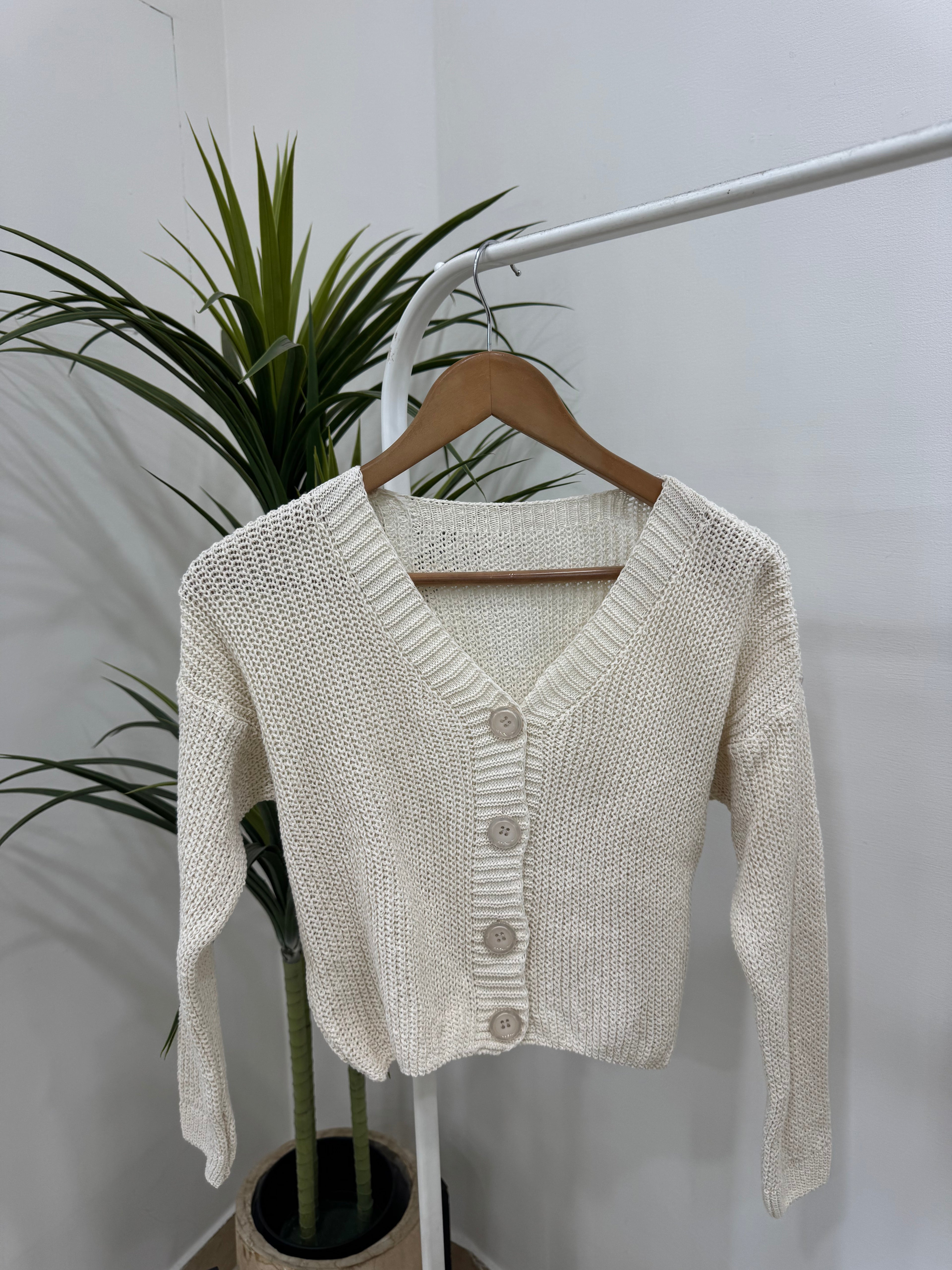Cardigan cropped in maglia a coste