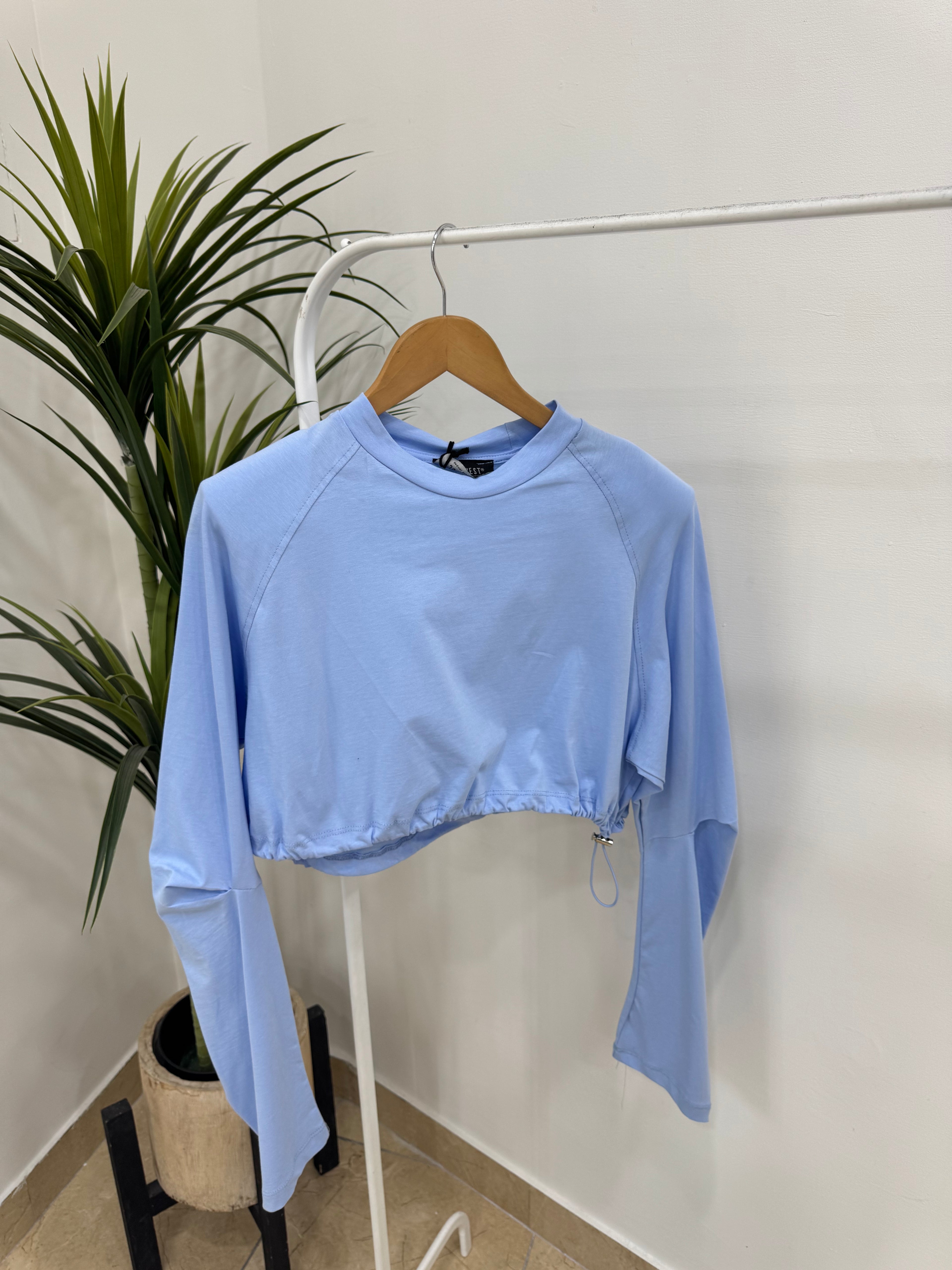 Maglia Crop Rosa con Coulisse Regolabile e Maniche Lunghe