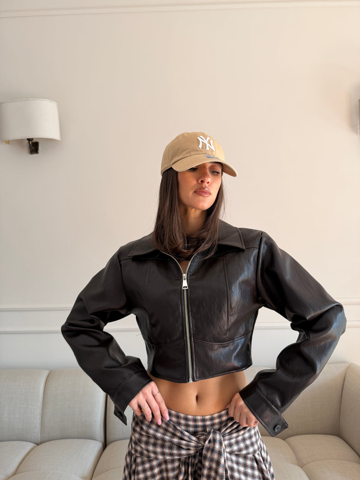 Jacket Cropped Effetto Pelle