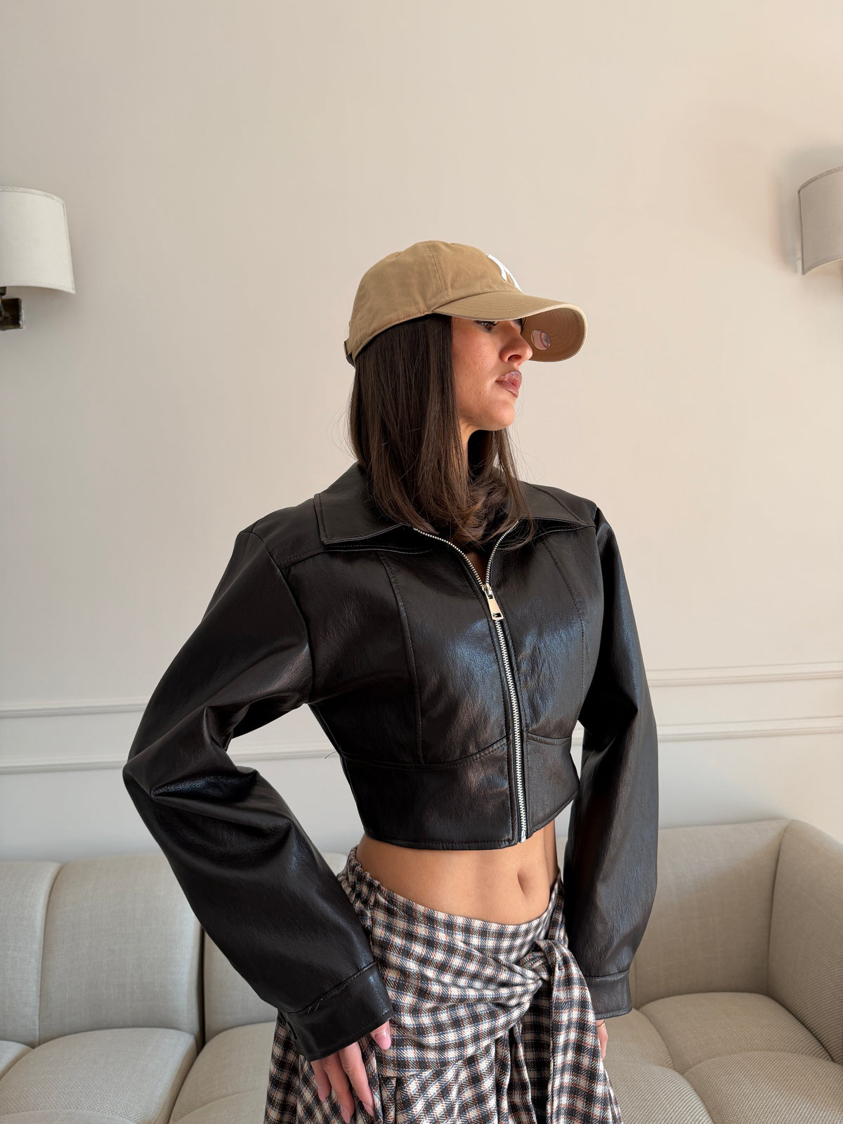 Jacket Cropped Effetto Pelle