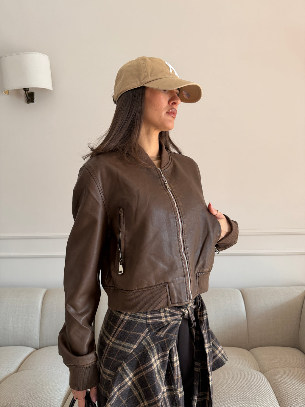 Bomber Cropped Effetto Pelle