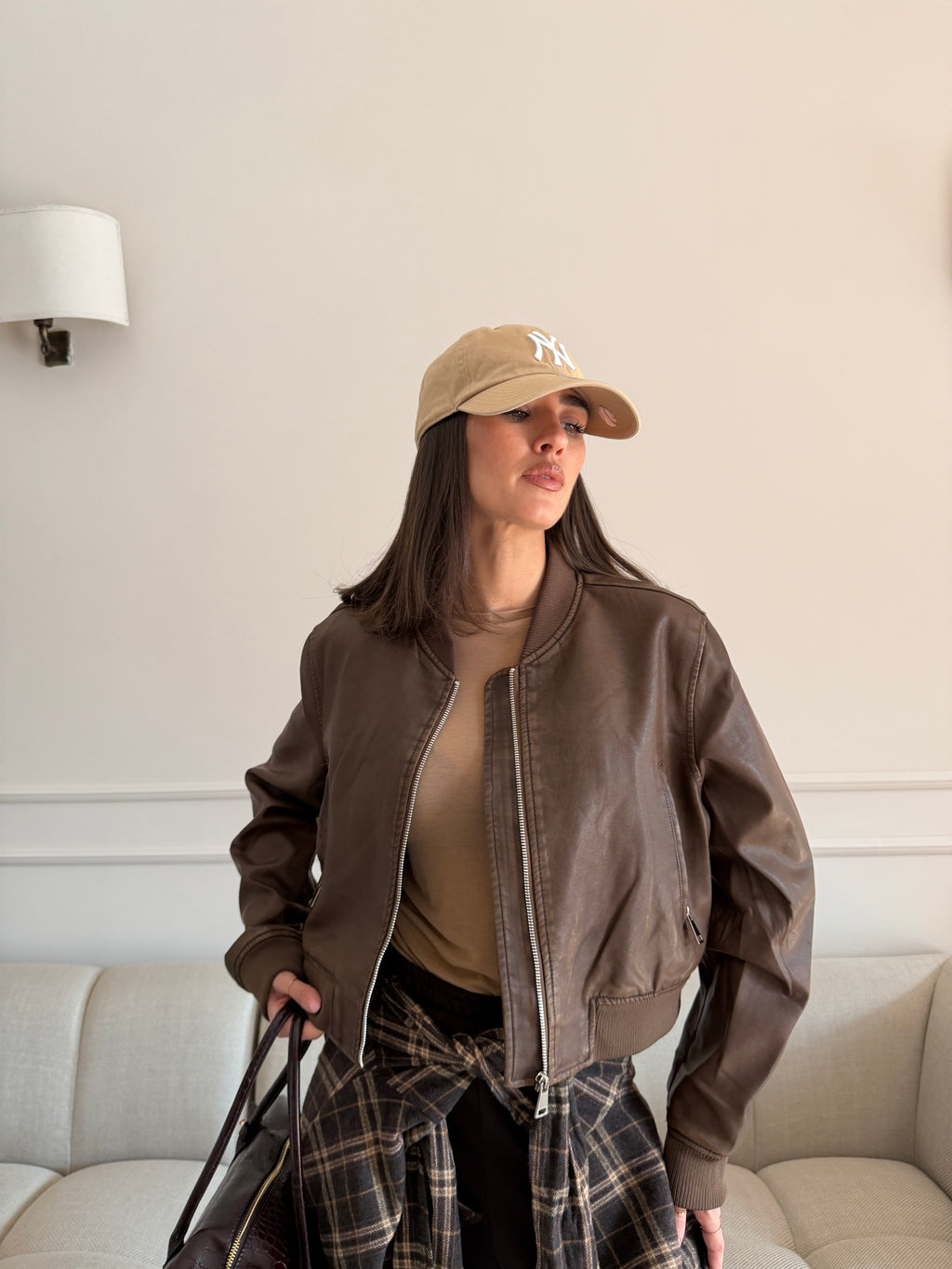 Bomber Cropped Effetto Pelle