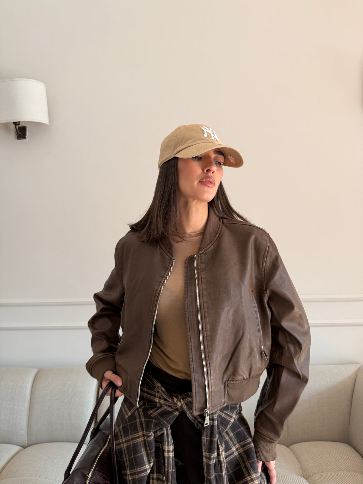 Bomber Cropped Effetto Pelle